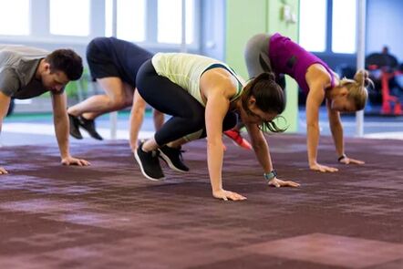 The group performs Berpie exercises